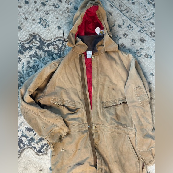 Carhartt Other - Tan Red Hooded Military Field Jacket Carhartt